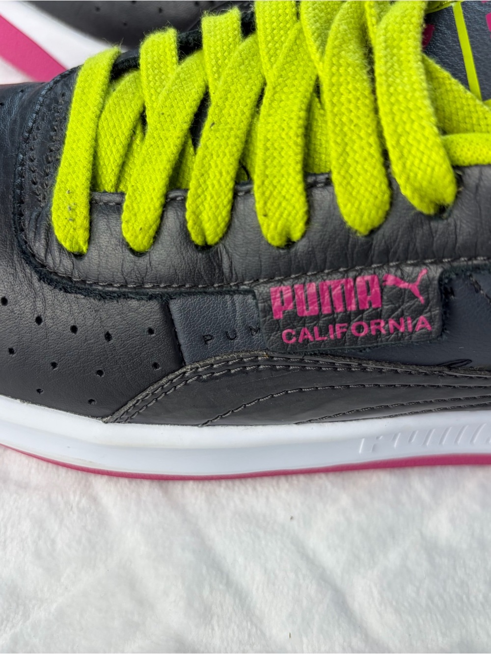 Puma California color block Sneakers gray with Neon Green Laces Women’s Size 8 - Picture 5 of 10